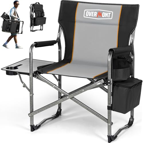 OVERMONT Campingstuhl Faltbar Regiestuhl Klappbar - bis 180 KG Belastbar - Klappstuhl mit Seitentisch Kühltasche für Camping Angeln Festival Schwarz OVERMONT Campingstuhl Faltbar Regiestuhl Klappbar - bis 180 KG Belastbar - Klappstuhl mit Seitentisch Kühltasche für Camping Angeln Festival Schwarz von OVERMONT