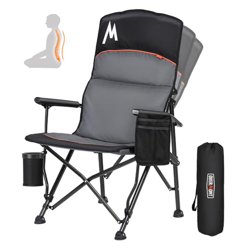 OVERMONT Campingstuhl Hochlehner Faltbar mit Kopfstütze - Klappstuhl Tragbar bis 226 KG - Gartenstuhl Klappbar mit Gepolstert Armlehnen - für Outdoor Wandern Picknick von OVERMONT