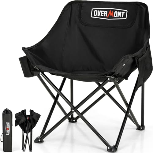OVERMONT Klappbar Leicht Camping Stuhl - bis 135KG Belastbar - Faltstuhl mit Tragetasche für Garten Balkon Strand Angeln Schwarz von OVERMONT