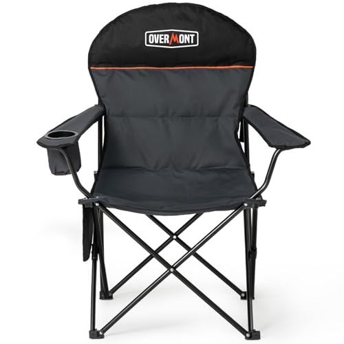 OVERMONT Klappbarer Campingstuhl mit Hoher Rückenlehne - Faltbarer XXL-Stuhl bis 150 KG - Tragbarer Gartenstuhl mit Getränkehalter - für Outdoor Wandern Picknick Angeln von OVERMONT