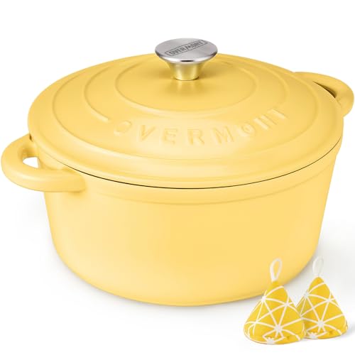 Overmont Bräter Emaille Gusseisen Topf - Schmortopf 26cm backofengeeignet - mit Deckel und Kochbuch - für Küche Backen Schmoren Braten von OVERMONT