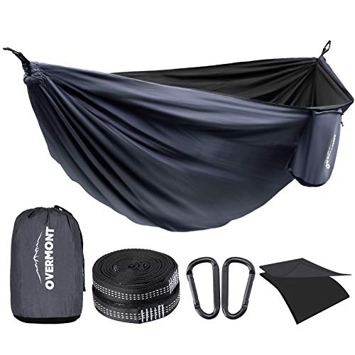 Overmont Doppelschichtige Hängematte TÜV-Zertifiziert Camping Hängematten, 400kg Tragfähigkeit, 280 x 185 cm aus Nylon Tragbare für Outdoor Reisen Garten von OVERMONT
