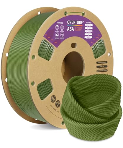 OVERTURE ASA Filament 1.75mm, Spule 1kg (2.2lbs), Maßgenauigkeit +/- 0.03 mm, für 3D Drucker (Olivgrün) von OVERTURE