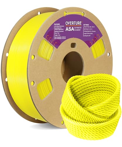 OVERTURE ASA Filament 1.75mm, Spule 1kg (2.2lbs), Maßgenauigkeit +/- 0.03 mm, für 3D Drucker (Gelb) von OVERTURE