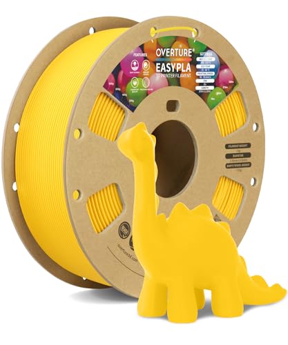 OVERTURE Easy PLA 1.75 mm 3D Druckerfilament, 1kg (2.2 lbs), Verstärkt Zähigkeit PLA, Maßgenauigkeit +/- 0,02 mm (Easy Dottergelb) von OVERTURE