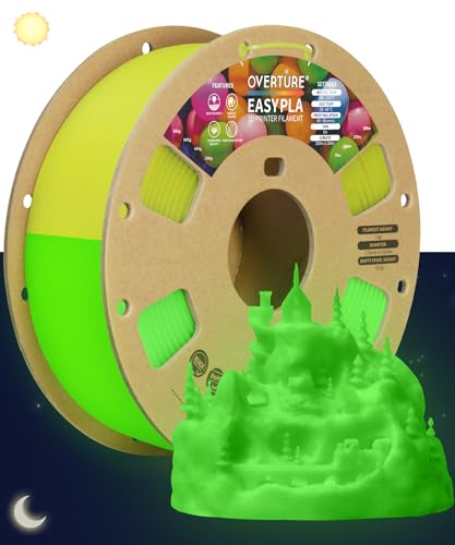 OVERTURE Easy PLA 1.75 mm 3D Druckerfilament, 1kg (2.2 lbs), Verstärkt Zähigkeit PLA, Maßgenauigkeit +/- 0,02 mm (Gelb Glow in Dark) von OVERTURE