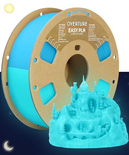 OVERTURE Easy PLA 3D-Drucker-Filament, 1,75 mm, 1 kg Kartonspule, Maßgenauigkeit +/- 0,03 mm, passend für die meisten FDM-Drucker (Glow Blue) von OVERTURE