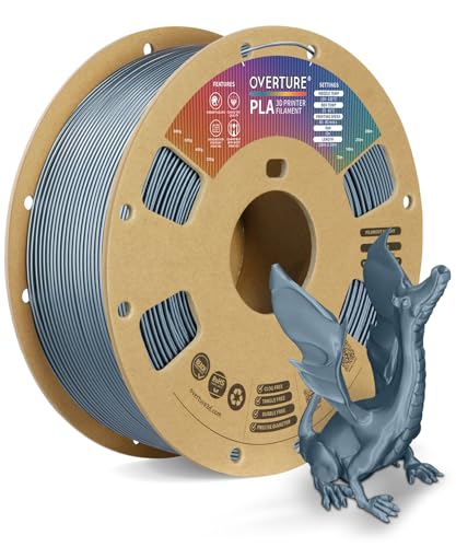OVERTURE Filament PLA 1.75mm Aufgerüstet, 3D Drucker PLA Filament 1kg Spule (2.2 LBS), Maßgenauigkeit +/- 0.02mm (Metallic Grau) von OVERTURE