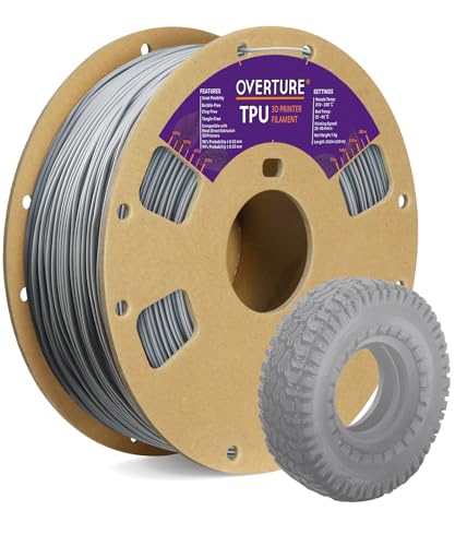 OVERTURE TPU Filament 1,75 mm Flexible TPU Rolle Weiches 3D-Drucker-Filament, 95A 1kg Spule (2,2 lbs), Maßgenauigkeit +/- 0,03 mm, 1 Packung (Grau) von OVERTURE