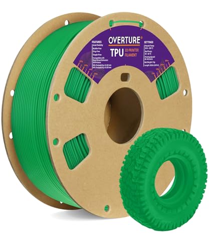 OVERTURE TPU Filament 1,75 mm Flexible TPU Rolle Weiches 3D-Drucker-Filament, 95A 1kg Spule (2,2 lbs), Maßgenauigkeit +/- 0,03 mm, 1 Packung (Grün) von OVERTURE