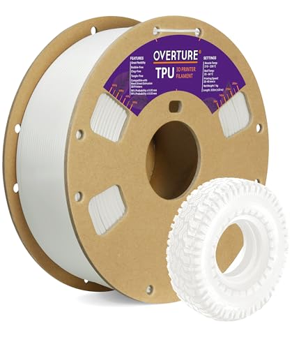 OVERTURE TPU Filament 1,75 mm Flexible TPU Rolle Weiches 3D-Drucker-Filament, 95A 1kg Spule (2,2 lbs), Maßgenauigkeit +/- 0,03 mm, 1 Packung (Weiß) von OVERTURE