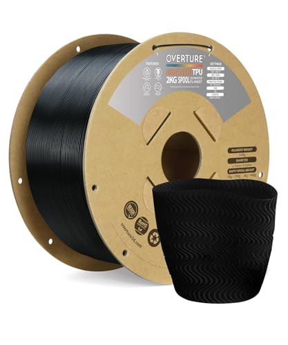 OVERTURE High Speed TPU Filament 2kg Spule (4,4 lbs), Maßgenauigkeit +/- 0,02 mm 95A Filament, für 3D-Drucker (HS Schwarz 2kg*1) von OVERTURE