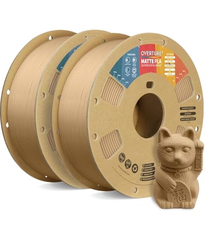 OVERTURE Matte PLA Filament 1.75mm, Matte PLA Rolle 2kg Spule (4.4lbs), Maßgenauigkeit +/- 0.02mm, für 3D Drucker (Hellbraun 1kg*2) von OVERTURE
