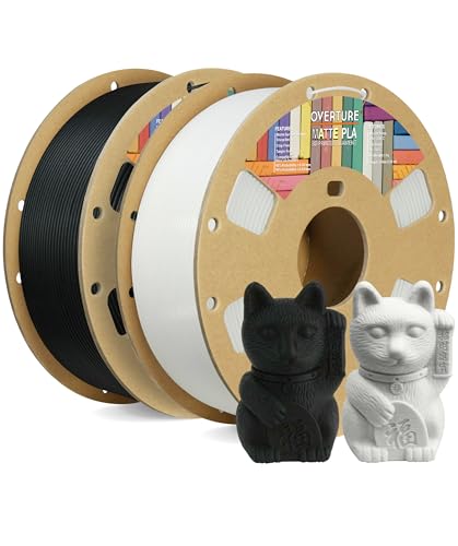 OVERTURE Matte PLA Filament 1.75mm, Matte PLA Rolle 2kg Spule (4.4lbs), Maßgenauigkeit +/- 0.02mm, für 3D Drucker (Schwarz 1kg+Weiß 1kg) von OVERTURE