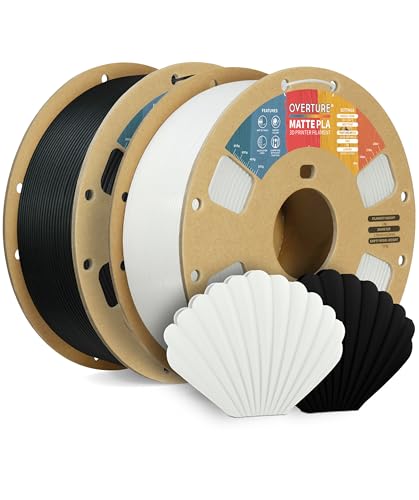 OVERTURE Matte PLA Filament 1.75mm, Matte PLA Rolle 2kg Spule (4.4lbs), Maßgenauigkeit +/- 0.02mm, für 3D Drucker (Schwarz 1kg+Weiß 1kg) von OVERTURE