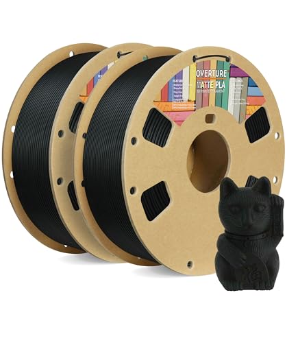 OVERTURE Matte PLA Filament 1.75mm, Matte PLA Rolle 2kg Spule (4.4lbs), Maßgenauigkeit +/- 0.03mm, für 3D Drucker (Schwarz 2-Pack) von OVERTURE