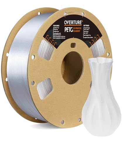 OVERTURE PETG-Filament 1,75 mm, 3D-Drucker-Filament PETG, 1-kg-Spule (2,4 kg), Maßgenauigkeit +/-0,03 mm, passend für die meisten FDM-Drucker (transparent) von OVERTURE