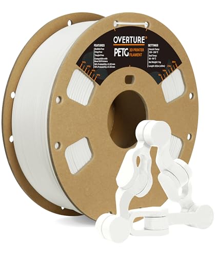 OVERTURE PETG-Filament 1,75 mm, 3D-Drucker-Filament PETG, 1 kg Spule (1 kg), Maßgenauigkeit +/-0,03 mm, passend für die meisten FDM-Drucker (weiß) von OVERTURE