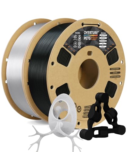 OVERTURE PETG Filament Schwarz 1.75mm Aufgerüstet, 2kg Spule (4.4lbs), 3D-Druck-Filament, Maßgenauigkeit +/- 0.02 mm (Schwarz 1kg+Transparent 1kg) von OVERTURE