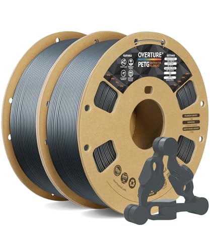 OVERTURE PETG Filament Schwarz 1.75mm Aufgerüstet, 2kg Spule (4.4lbs), 3D-Druck-Filament, Maßgenauigkeit +/- 0.02 mm (Space Grau 1kg*2) von OVERTURE