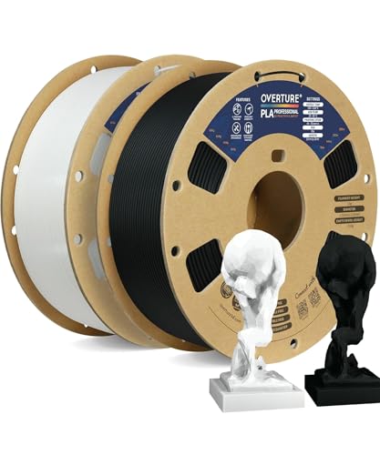 OVERTURE PLA+ Filament PLA plus 1,75 mm, Toughness Enhanced Professionelle PLA Härte, 2kg Filament (4,4 lbs),(Schwarz 1kg+Weiß 1kg) von OVERTURE