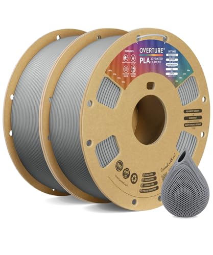 OVERTURE PLA Filament 1.75mm Aufgerüstet, 2kg Spule(4.4lbs), Maßgenauigkeit +/- 0.02mm, für 3D Drucker (Hellgrau 1kg*2) von OVERTURE