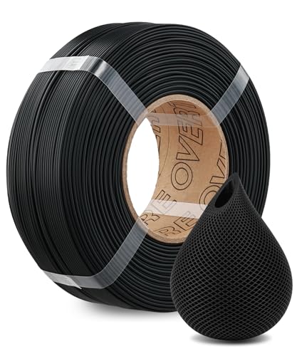 OVERTTRE PLA Refill Filament 1.75mm, Spulenloses PLA 3D Drucker Filament, Maßgenauigkeit +/- 0.02mm, 1KG (2.2lbs), passend für die meisten wiederverwendbaren Spulen (Schwarz) von OVERTURE