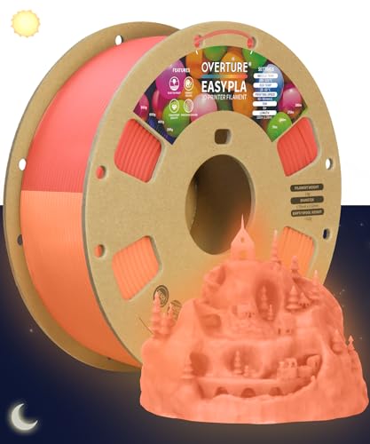 OVERTURE Easy PLA 1.75 mm 3D Druckerfilament, 1kg (2.2 lbs), Verstärkt Zähigkeit PLA, Maßgenauigkeit +/- 0,02 mm (Rot Glow in Dark) von OVERTURE