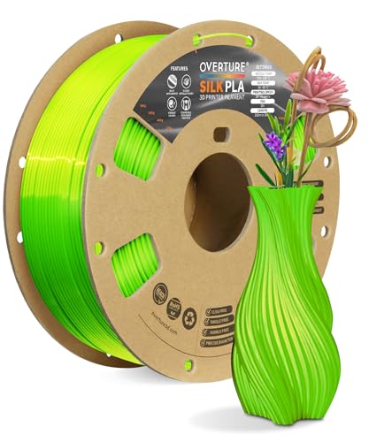 OVERTURE Silk PLA Filament 1.75mm, 1kg 3D Drucker Filament Seide PLA, Maßgenauigkeit +/- 0.03 mm(Seide Neongrün) von OVERTURE