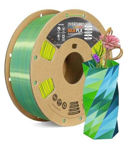 OVERTURE Dual Color Silk PLA Filament 1.75mm, 1kg 3D Drucker Filament Seide PLA, Maßgenauigkeit +/- 0.03 mm(Seide Blau-Gelb) von OVERTURE