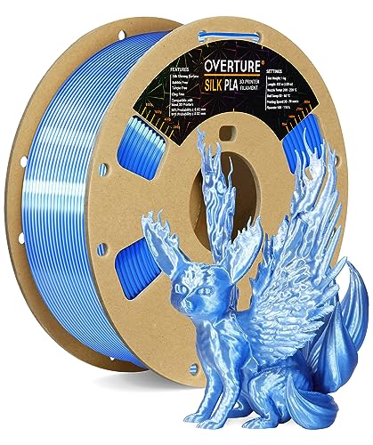 OVERTURE Dual Color Silk PLA Filament 1.75mm, 1kg 3D Drucker Filament Seide PLA, Maßgenauigkeit +/- 0.03 mm(Seide Blau-Silber) von OVERTURE
