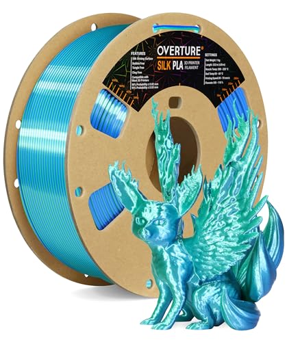 OVERTURE Silk PLA Zweifarbig Filament 1.75mm für 3D Drucker, 1kg Spule (2.2lbs), Maßgenauigkeit +/- 0.03mm 3D Drucker Filament (Silk Grün-Blau) von OVERTURE