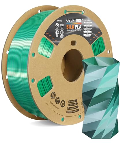 OVERTURE Silk PLA Zweifarbig Filament 1.75mm für 3D Drucker, 1kg Spule (2.2lbs), Maßgenauigkeit +/- 0.03mm 3D Drucker Filament (Silk Grün-Silber) von OVERTURE