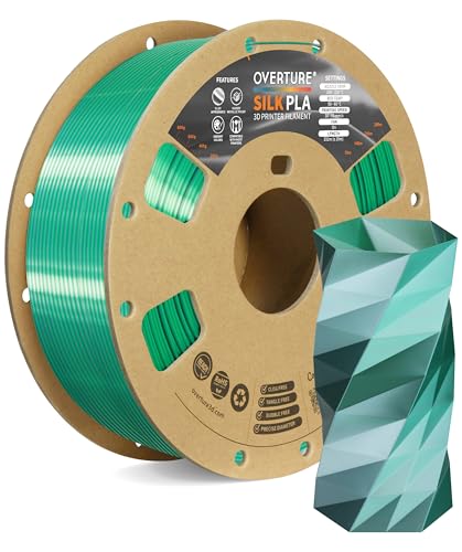 OVERTURE Dual Color Silk PLA Filament 1.75mm, 1kg 3D Drucker Filament Seide PLA, Maßgenauigkeit +/- 0.03 mm(Seide Grün-Silber) von OVERTURE