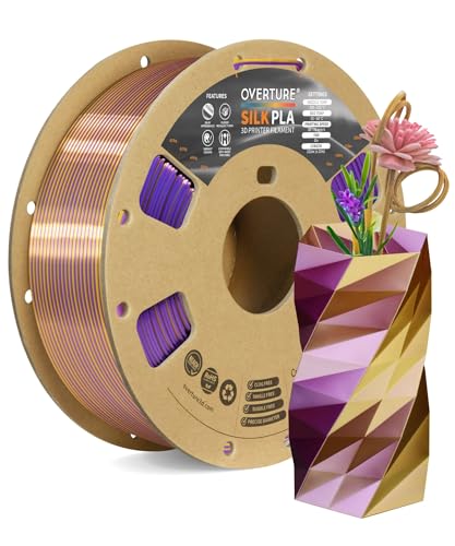 OVERTURE Dual Color Silk PLA Filament 1.75mm, 1kg 3D Drucker Filament Seide PLA, Maßgenauigkeit +/- 0.03 mm(Seide Violett-Gold) von OVERTURE