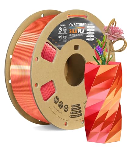 OVERTURE Dual Color Silk PLA Filament 1.75mm, 1kg 3D Drucker Filament Seide PLA, Maßgenauigkeit +/- 0.03 mm(Seide Rot-Gold) von OVERTURE