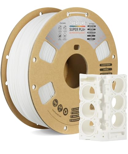 OVERTURE Super PLA+ Filament 1.75mm, 1kg Spule (2.2lbs), Maßgenauigkeit +/- 0.03 mm, für 3D Drucker (Weiß) von OVERTURE