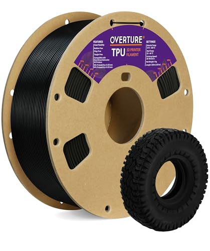 OVERTURE TPU Filament 1,75 mm Flexible TPU Rolle Weiches 3D-Drucker-Filament, 95A 1kg Spule (2,2 lbs), Maßgenauigkeit +/- 0,03 mm, 1 Packung (Schwarz) von OVERTURE