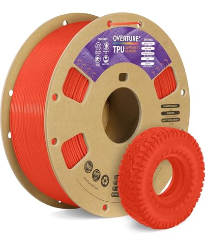 OVERTURE TPU Filament 1.75 mm, Flexible TPU Rolle Weiches 3D-Drucker Filament, 95A 1kg Spule (2.2 lbs), Maßgenauigkeit +/- 0,02 mm (Neon Rot) von OVERTURE