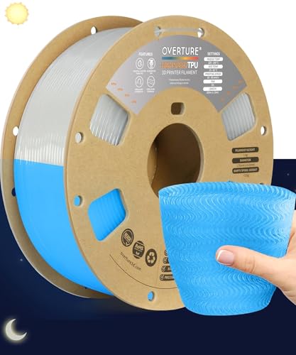 OVERTURE TPU Filament 1.75 mm, Hohe Geschwindigkeit TPU 3D-Drucker Filament, 95A 1kg Spule (2.2 lbs) Super Speedy TPU Filament für High Speed Drucker (Leuchtblau) von OVERTURE
