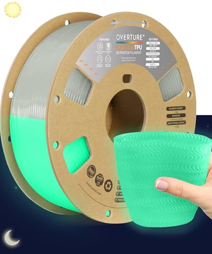OVERTURE TPU Filament 1.75 mm, Hohe Geschwindigkeit TPU 3D-Drucker Filament, 95A 1kg Spule (2.2 lbs) Super Speedy TPU Filament für High Speed Drucker (Leuchtgrün) von OVERTURE