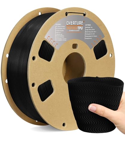 OVERTURE Hochgeschwindigkeits TPU Filament 1.75mm, flexibler TPU-Rollenverbrauch, 95A 1kg Spule (2.2lbs), Maßgenauigkeit +/-0.03 mm, für 3D-Drucker (Schwarz) von OVERTURE