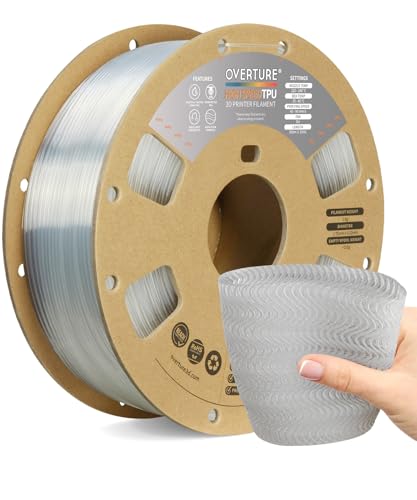 OVERTURE TPU High Speed ​​Filament 1,75 mm flexible TPU Rolle, 95A 1kg Spule (2,2 lbs), 3D Drucker Filament, Maßgenauigkeit +/- 0,03 mm, passend für die meisten FDM-Drucker, 1 Packung (HS Transparent) von OVERTURE