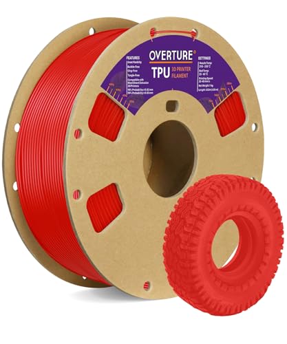 Overture TPU-Filamentrolle, flexibel, 95A-Drucker-Filament, weich, 1,75 mm,1 kg Spule, Maßgenauigkeit +/- 0,03 mm, Rot von OVERTURE