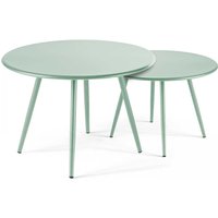Oviala - 2er-Set Garten-Couchtische aus Stahl Salbeigrün - Palavas Oviala - 2er-Set Garten-Couchtische aus Stahl Salbeigrün - Palavas von OVIALA