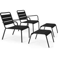 2er-Set Relax-Couchsessel mit Fußstütze Schwarz - Palavas von OVIALA