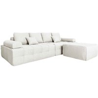 4-Sitzer-Stoffsofa mit Ottomane und ecrufarbenen Kissen von OVIALA