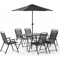 6-Sitzer-Gartentisch und Sonnenschirm, Bormes Grau - Kohlengrau von OVIALA