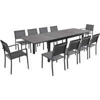 Ausziehbarer Gartentisch mit 10 Plätzen aus Aluminium, Nizza Grau - Braun von OVIALA