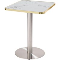 Esstisch 60 x 60 cm mit silbernem Fuß und weißer/goldener Marmorplatte von OVIALA